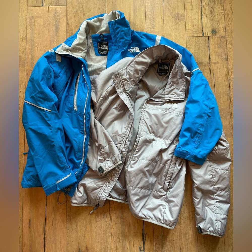 North Face Ski Jacket Set Bright Blue Shell Jacket and Grey Liner Jacket Men’s M